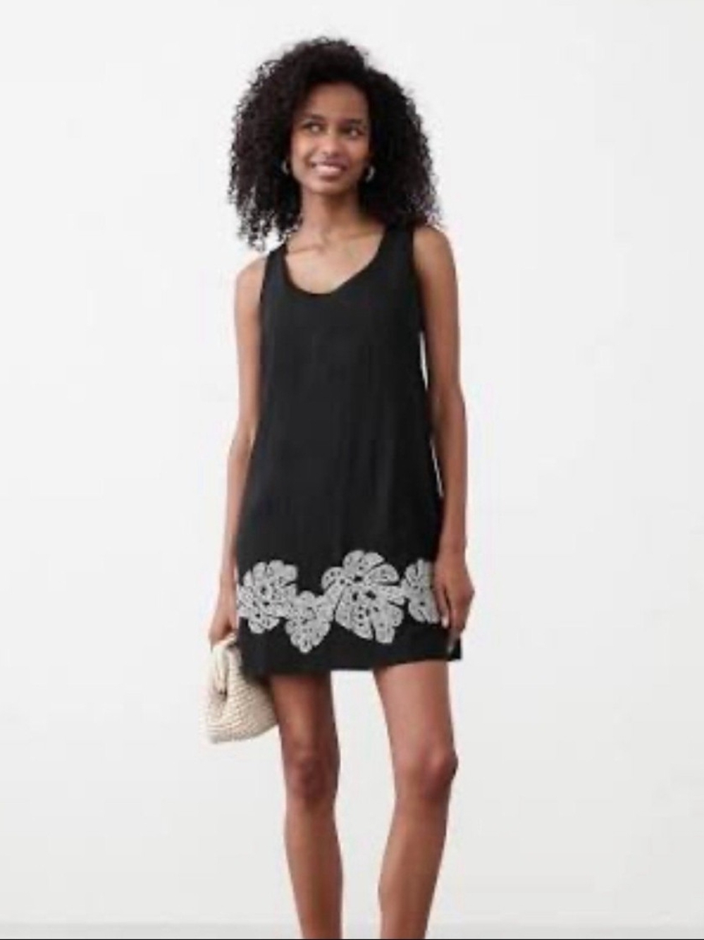 Banana Republic Linen Blend Black Sleeveless Tank Shift Dress Embroidered Medium